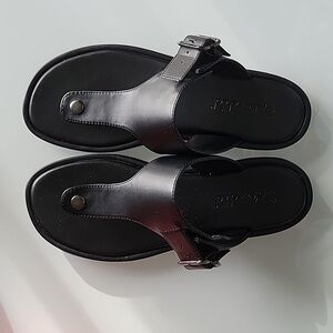 Splendid Fabrice T-Strap Black Leather Sandals Size 7
